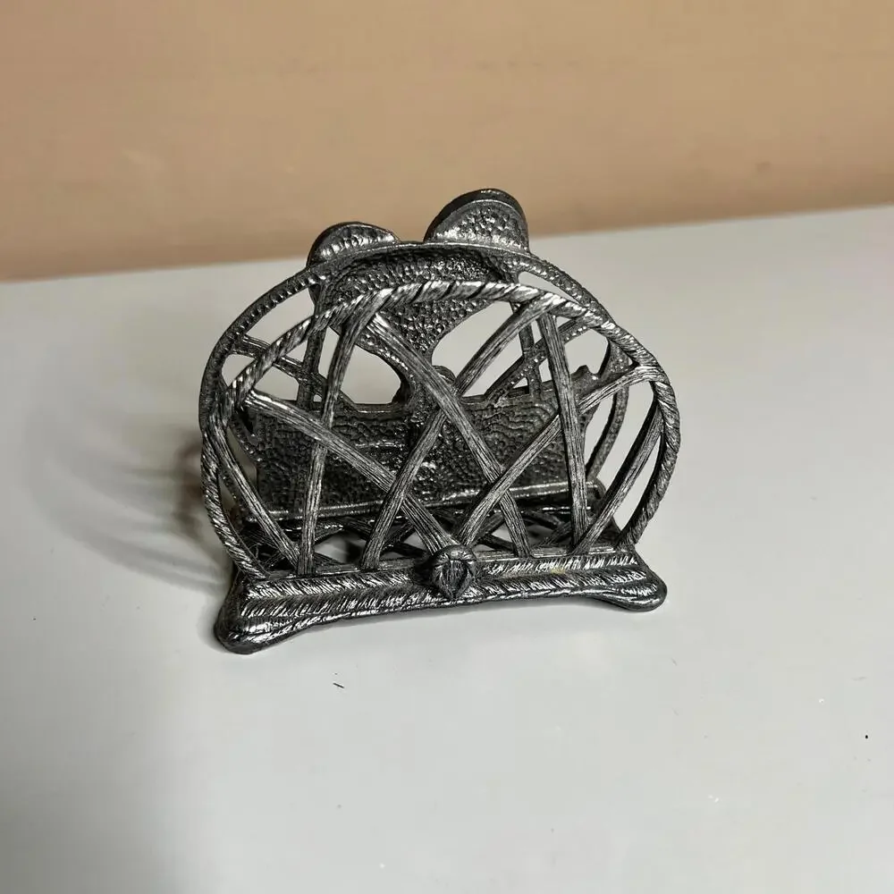 Vintage 1991 Metzke Pewter Tennis‎ Napkin Holder Racket Net Design Made in USA